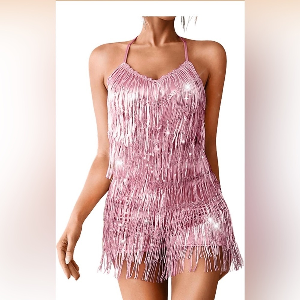 Dex Blush Sequin Halter Dress